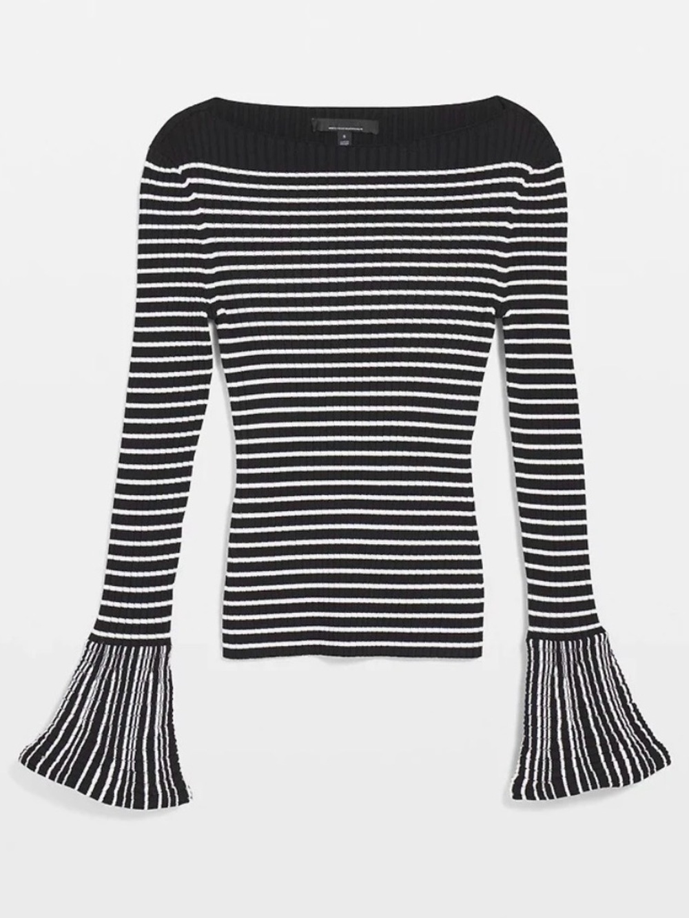 White House Black Market Black & Ecru Striped Boatneck Sweater NWT SZ M